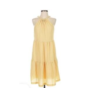 A New Day Dress XS Womens Yellow Gold Tiered Sleeveless Summer Beach Halter Tie